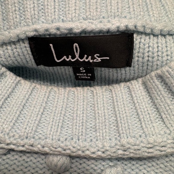 Lulu's Light Blue Knit Dress with Pom Pom Detailing - Picture 6 of 9